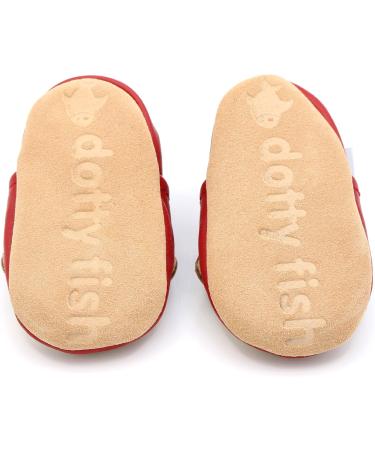 Dotty Fish Soft Leather Baby Shoes for Boys | Non Slip Toddler Shoes | Animal Designs for Boys & Girls | Red Monkey | 0-6 Months - 4-5 Years - Buy Online on SooperMarket.com