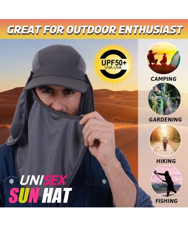 USHAKE Sun Cap Fishing Hat with Face Neck Cover Flap - Dark Grey - Buy Online on SooperMarket.com