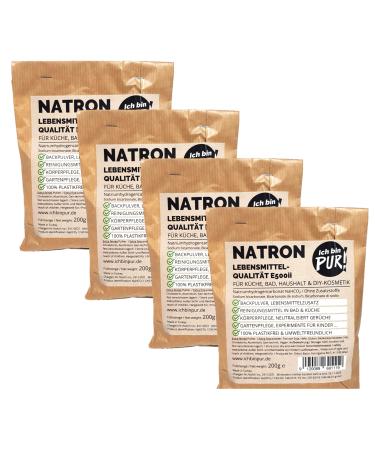 Ibinpur-soda extra fine powder for kitchen bathroom household and DIY cosmetics food quality E500II baking powder sodium hydrogen carbonate without additives plastic-free (200 g (4 Pack)))