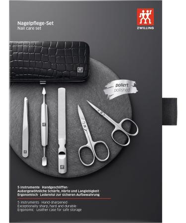 ZWILLING Manicure & Pedicure Set - 5-Piece Nail Care Kit in Black Crocodile Edition - Premium Cowhide Quality for International Shipping - Buy Online on SooperMarket.com