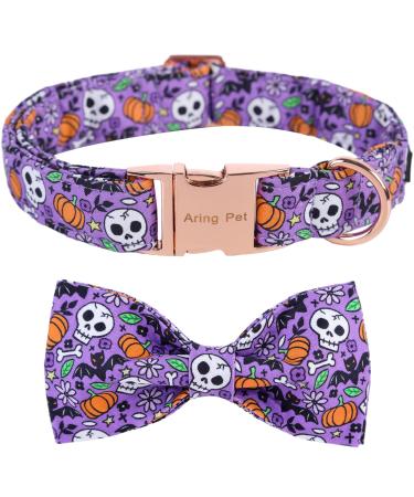 Aring Pet Halloween Dog Hall Band cute pumpkin dog collar fly cotton purple peli skull bat bats G nsebl mchen puppy collars with metal buckle X-Large (pack of 1) a: pumpkin skull