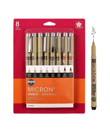 SAKURA Pigma Micron Fineliner Pens - Archival Black Ink Pens - Pens for Writing  Drawing  or Journaling - Assorted Point Sizes - 8 Pack Black 8 Count (Pack of 1) Ink Pen Set