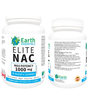 Earth Essentials Elite NAC Tablets 1000mg Per Capsule - BONUS SIZE 90 Tablets (75+15 FREE)