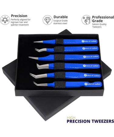Silakor 6 Piece Eyelash Extension Tweezers Set - Stainless Steel Isolation & Classic Lashes Tweezers (Blue) - Buy Online on SooperMarket.com