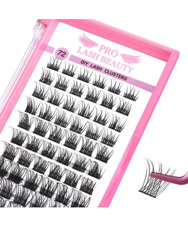 Cluster Lashes 72 Pcs Individual Lashes Lash Clusters DIY Eyelash Extension Natural Lashes Super Thin Band Reusable Soft & Comfortable(D-16mm) 16 mm Natural
