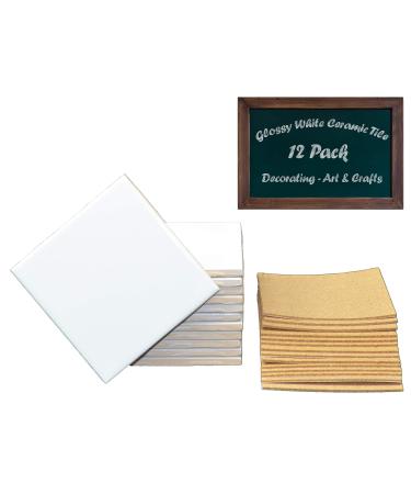 12 Ceramic White Tiles Glazed 4 1/4 x 4 4/14 with Cork Backing Pads  Use with Alcohol Ink or Acrylic Pouring  DIY Make Your Own Coasters  Painting Projects  Decoupage