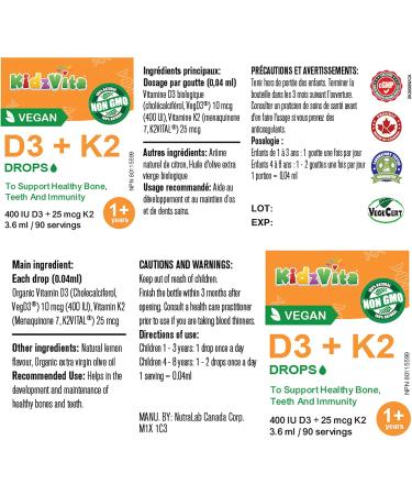 KidzVita - Vegan Vitamin D3 Drops 400IU - 3.6 ML 90 Servings 400 IU - Buy Online on SooperMarket.com