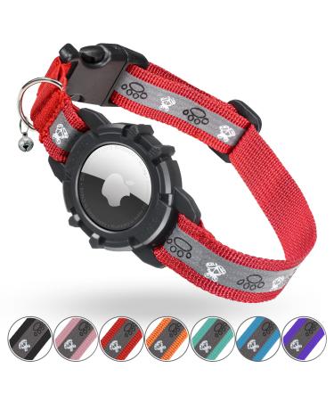 Reflective Airtag Cat Collar JIARUI Integrated Apple Airtag Cat Collar GPS Cat Tracker Collar with Airtag Holder and Bell Lightweight Cat Tracker Collar for Kittens and Puppies Red XS 7-9 Inch (18-23cm) Red