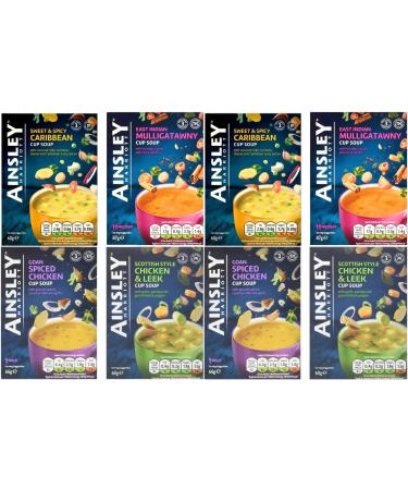 Ainsley Harriott Goan Spiced Chicken Cup Soup 66g Caribbean Cup Soup 60g East Indian Mulligatawny Cup Soup 87g & Scottish Chicken & Leek Cup Soup 60g (8 Pack Mixed Bundle)