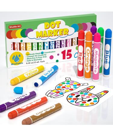 Shuttle Art Dot Markers, 15 Colors Washable Dot Markers for Toddlers,Bingo Daubers Supplies for Kids Preschool Children, Non Toxic Water-Based Dot Art Markers