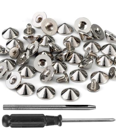 YORANYO 100 Sets Cone Spikes and Studs 4.7MM Height Silver Color 3/16 Bullet Spikes Screw Back Punk Studs and Spikes for Clothing Shoes Leather Craft Belts Bag Accessories with Installation Tools