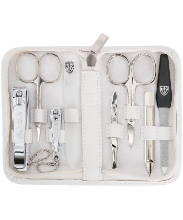 Three swords - 8 pcs.Manicure set 'Roma' |Premium nail care set in the real leather case.Color: white |Contents: nail set 8 instruments including nail scissors nail clips tweezers glass nail files etc.