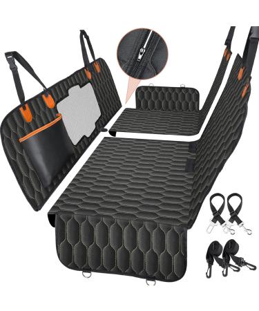 5-in-1 Dog Car Seat Cover for Back Seat, 100% Waterproof Car Hammock for Dogs, Scratchproof Nonslip Car Pet Seat Cover, Mesh Visual Window Car Seat Protector for Pet with Belt for Cars Trucks SUVs Black 53"x59"