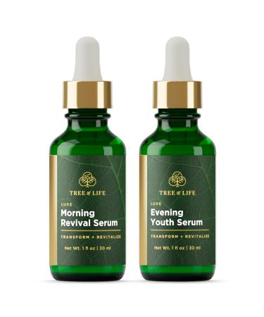 Tree of Life Luxe Age Defying Serum Combo Pack Luxe Morning Revival Serum and Luxe Evening Youth Facial Serum 2 Count x 1 Fl Oz