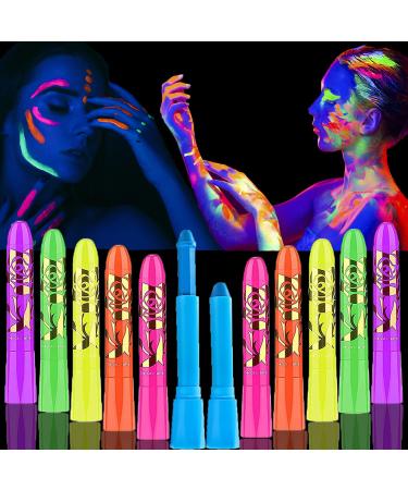 12 Pack Glow in The Dark Paint, Glow in The Dark Face Body Paint Glow Sticks Makeup Face Painting Kits for Kids Adult, Neon Face Paint Crayons for Halloween and Parties (6 Colors)