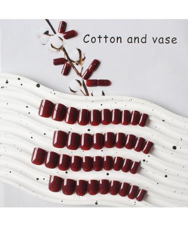 48PCS Reddish Brown Press on Nails - Xcreando Short Square Acrylic Fake Nails Set for Women & Girls | Glossy Wine Red Stick-On & Glue-On False Gel Nails - Buy Online on SooperMarket.com