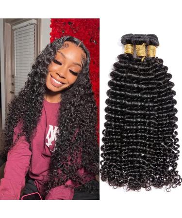 Deep Wave Bundles 10A Deep Wave Human Hair Bundles (18 20 22 Inch) Wet and Wavy Bundles Virgin Hair Bundles 100% Unprocessed Brazilian Deep Wave Bundles Human Hair Natural Black Deep Wave 3 Bundles 18 20 22