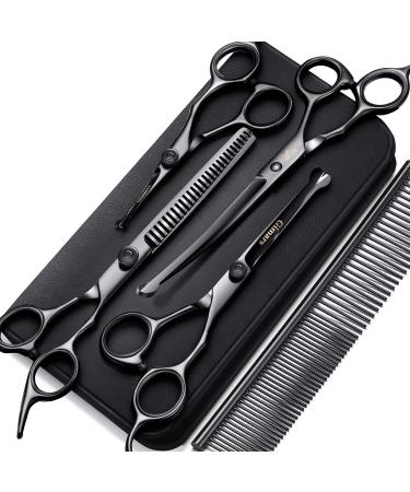 Gimars Professional 4CR-Edelstahl-6-in-1 care scissors for dogs with a round security tip robust titanium-coated veterinary scissors for dogs cats and other animals black