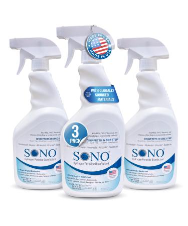 SONO Disinfecting Spray and Stain Remover - Hydrogen Peroxide Solution | Multi-Surface Cleaner for Kitchen and Bathroom | Spring Season Travel Essential | 3 Pack of 32 fl oz Bottle