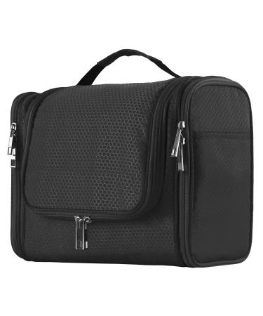 Extra Large Capacity Hanging Toiletry Bag for Men & Women, Portable Waterproof Bathroom Shower Bag, Lightweight Dopp kit Shaving Bag, Sturdy Metal Hook Organizer Makeup Bag Black