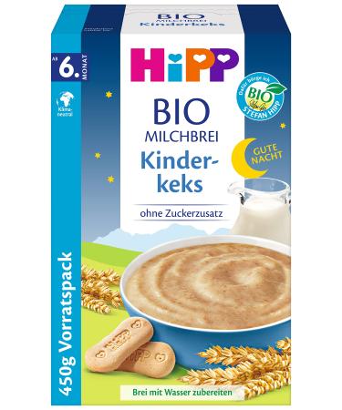 HiPP organic milk porridge without added sugar good night porridge children's biscuits bulk pack (4x450g) Children's biscuits 450 g (pack of 4)