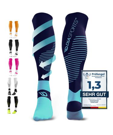 Diasports runstars compression socks for sports running marathon and triathlon |Runstars Premium compression socks with even compression and reinforced heel for women and men blue M
