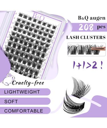 208 PCS Cluster and Individual Lash Extensions B02 Kit | D Curl Volume Wispy Soft False Lashes - 8-16mm | Comfortable Band | DIY Lash Clusters | 1 Pack - Buy Online on SooperMarket.com