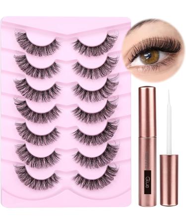 PHKERATA 7 Pairs D Curl Natural False Eyelashes with Lash Glue - Fluffy 18MM Wispy Cat Eye Strip Lashes - Buy Online on SooperMarket.com