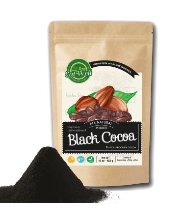 Black Cocoa Powder | 16 oz Reseable Bag | Dark Cocoa Powder | Dutch-Process Cocoa Powder | Unsweetened Cocoa | Antioxidants and Resveratrol | Gluten Free |% 100 Natural | by Eat Well Premium Foods