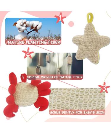Bleu Bath 2 Pack Animal Body Scrubber Natural Linen Shower Balls for Kids - Gentle Exfoliating Bath Sponge Loofah Pouf - Yellow Starfish Red Crab Design - Buy Online on SooperMarket.com