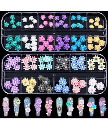48pcs 3d flowers for Butterfly Nail Art Charms Glitter Decals Decoration Nail Flower Flat Design Acrylic Nail Art Stud 2021 for Women wedding DIY Manicures Jewelry Salon Nail Accessories Supplies