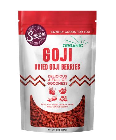 Suncore Foods Organic Dried Goji Berries, Gluten-Free, Non-GMO, 8oz (1 Pack)