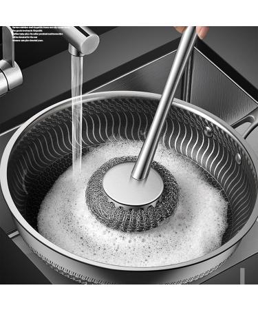 Pot Brush Scrubber Flexible Stainless Steel Pot Scourer with Hanger | Pots Cleaning Supplies for Non-Stick Pans Iron Pots Bowl Dishwashing Sink Puchen - Buy Online on SooperMarket.com