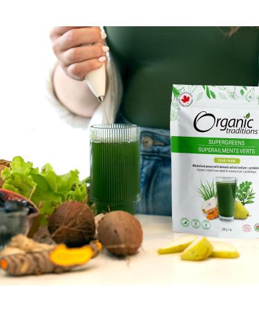 Organic Traditions Super Greens Superfood Powder with Turmeric Pear Flavour Organic Greens Powder Smoothie Booster 200g/7oz Bag - Buy Online on SooperMarket.com