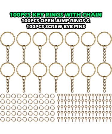 100Pcs 1 Inch Antique Bronze Keychain Rings with Jump Rings and Screw Eye Pins - Bulk Craft Supplies - Buy Online on SooperMarket.com