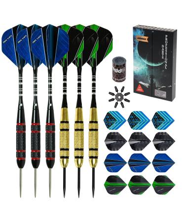 GOOSO Professional Steel Tip Darts Set 22G with 12pcs Dart Flights + Dart Sharpener + Magnetic Case(6 Pack)