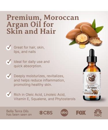Bella Terra Argan Oil 2oz - Best Hair Oil for Frizzy Hair & Radiant Skin Packed with Vitamin E & Omega Fats - Nature's Serum (Pack of 1 - Buy Online on SooperMarket.com
