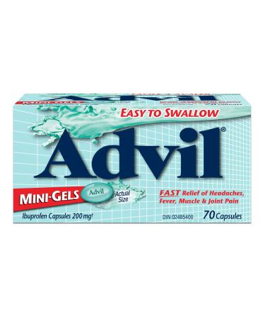 Advil Regular Strength Ibuprofen Pain Relief Mini-Gels Capsules Fast Acting Pain Relief for Migraine Back Neck Joint and Muscle Relief 200mg (70 capsules)