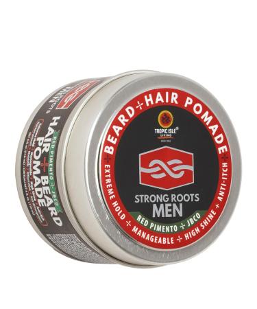 Tropic Isle Living Strong Roots Men Beard + Hair Pomade - Extreme Hold & High Shine for Styling and Grooming Flake Free Itch Relief Natural Jamaican Black Castor Oil infused with Red Pimento