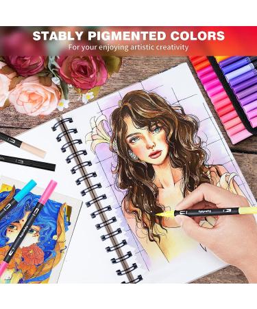 Eglyenlky 100 Colors Dual Brush Pens Markers for Adult Coloring - Fine Tip and Brush Tip, Ideal for Drawing, Calligraphy, Sketching - Black Set - Buy Online on SooperMarket.com