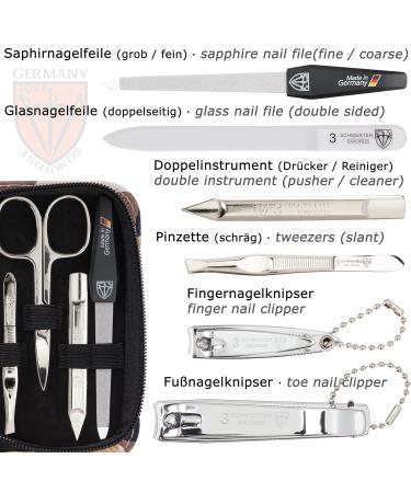 Three Swords Roma 8-Piece Manicure Set | High-Quality Nail Care in Camouflage Synthetic Leather Etui | Perfect Nail Scissors Clippers Tweezers & Glass Files - Buy Online on SooperMarket.com