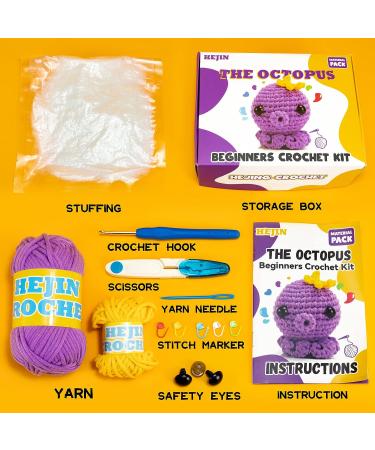 HEJIN Crochet Kit for Beginners - Octopus Animal Kit with Videos, Yarn, Hook - Perfect Gift for Boys and Girls - Buy Online on SooperMarket.com