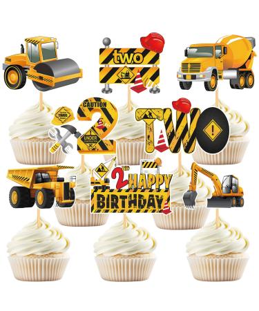 48 Pcs Construction 2nd Birthday Cupcake Toppers Decorations