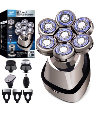 ® AW 7D 5-in-1 Electric Head Shaver for Bald Men - Modern Design Head Shavers - Electric Men's Grooming Kit - Anti-Pinch, Cordless, and Rechargeable.