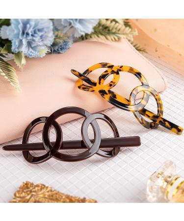 Noverlife 2PCS French Triple Ringed Hair Slider Pin Set - Non Slip Tortoise Shell Barrettes with Stick - Cellulose Acetate Ponytail Accessories - Buy Online on SooperMarket.com