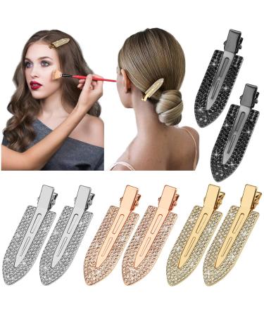 No Crease Hair Clips  8 Pcs Rhinestone No Bend Hair Clips Bling Diamond Metal Pins for Bangs/Waves  Flat Styling Duck Bill Clips No Dent Alligator Hair Barrettes for Women Girls Makeup Hairstyle Tool