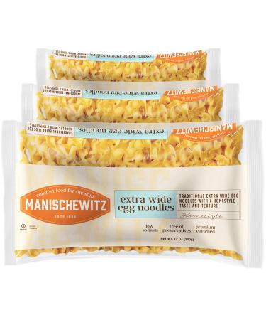 Manischewitz Traditional Extra Wide Egg Noodles 12oz (3 Pack), Homestyle Taste & Texture, Premium Enriched, Low Sodium, No Preservatives