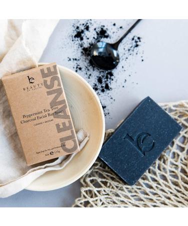 Peppermint Tea Tree Charcoal Face Wash Bar Soap - Antibacterial Cleanser for Oily Skin, Acne & Blackheads - Natural Facial Cleanser for Men & Women - Buy Online on SooperMarket.com