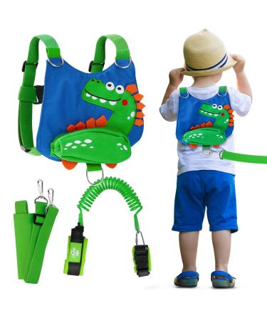 Lehoo Castle Toddler Leash for Boys, 4-in-1 Toddler Safety Harness Leash + Anti Lost Wrist Link, Kid Leashes for Walking, Child Safety Leash for Toddler (Dinosaur Blue)