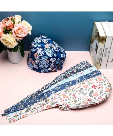 6-Piece Women's Scrub Caps with Buttons - Adjustable Bouffant Hats in Multicolored Floral Pattern - Buy Online on SooperMarket.com